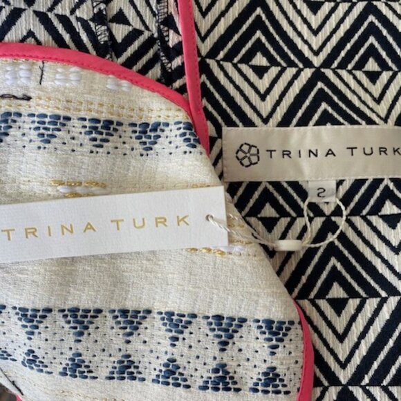 TRINA TURK Tia Rent The Runway Navy White Fringe Bomber Jacket Blazer 2 - Picture 6 of 16